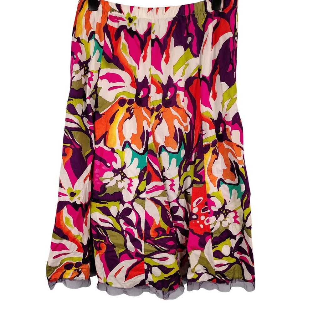 Peter Nygard Womens XL Midi Skirt Multicolor Cotton Abstract Floral Boho Artsy